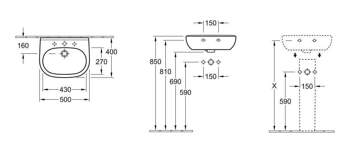 Раковина подвесная o.novo 500x400x160 белый глянцевый villeroy&boch