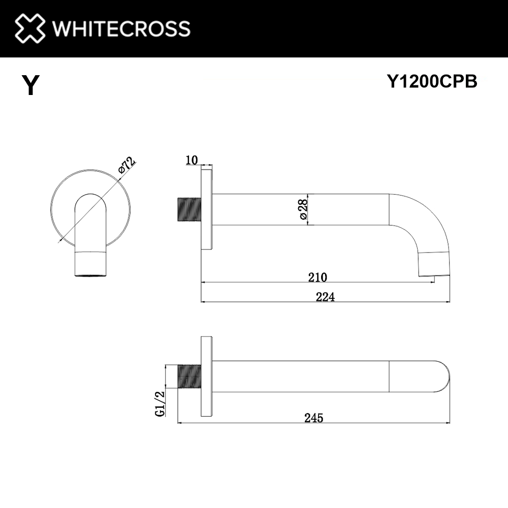 Излив настенный 210 мм whitecross y1200cpb (брашированная медь)