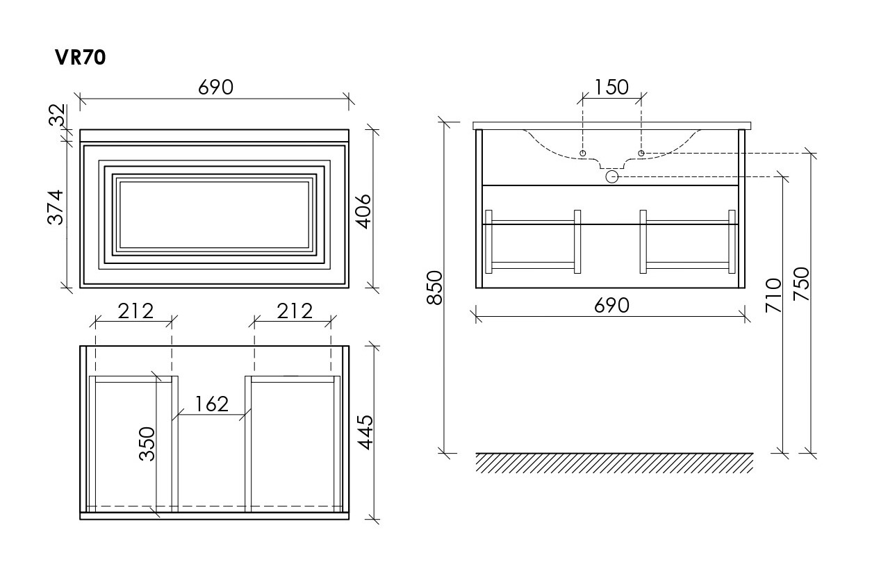 Тумба подвесная sancos very 690х445х406, c одним  ящиком оснащенным доводчиками, doha soft , арт.vr70sm