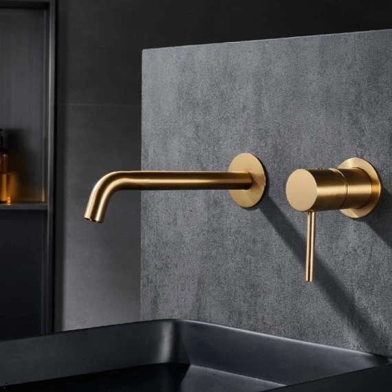 Смеситель для раковины настенный скрытая часть в комплекте imex monza glm039/oc brushed gold pvd