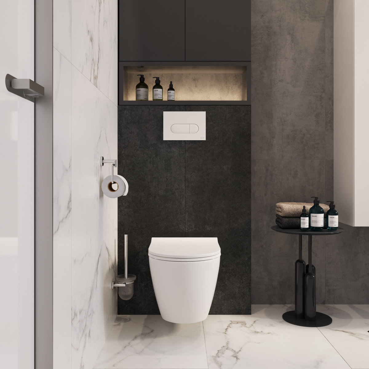 Инсталляция с унитазом VitrA Mia Round 9856B003-7200 комплект 4 в 1 с сиденьем микролифт безободковый цвет клавиши матовый хром