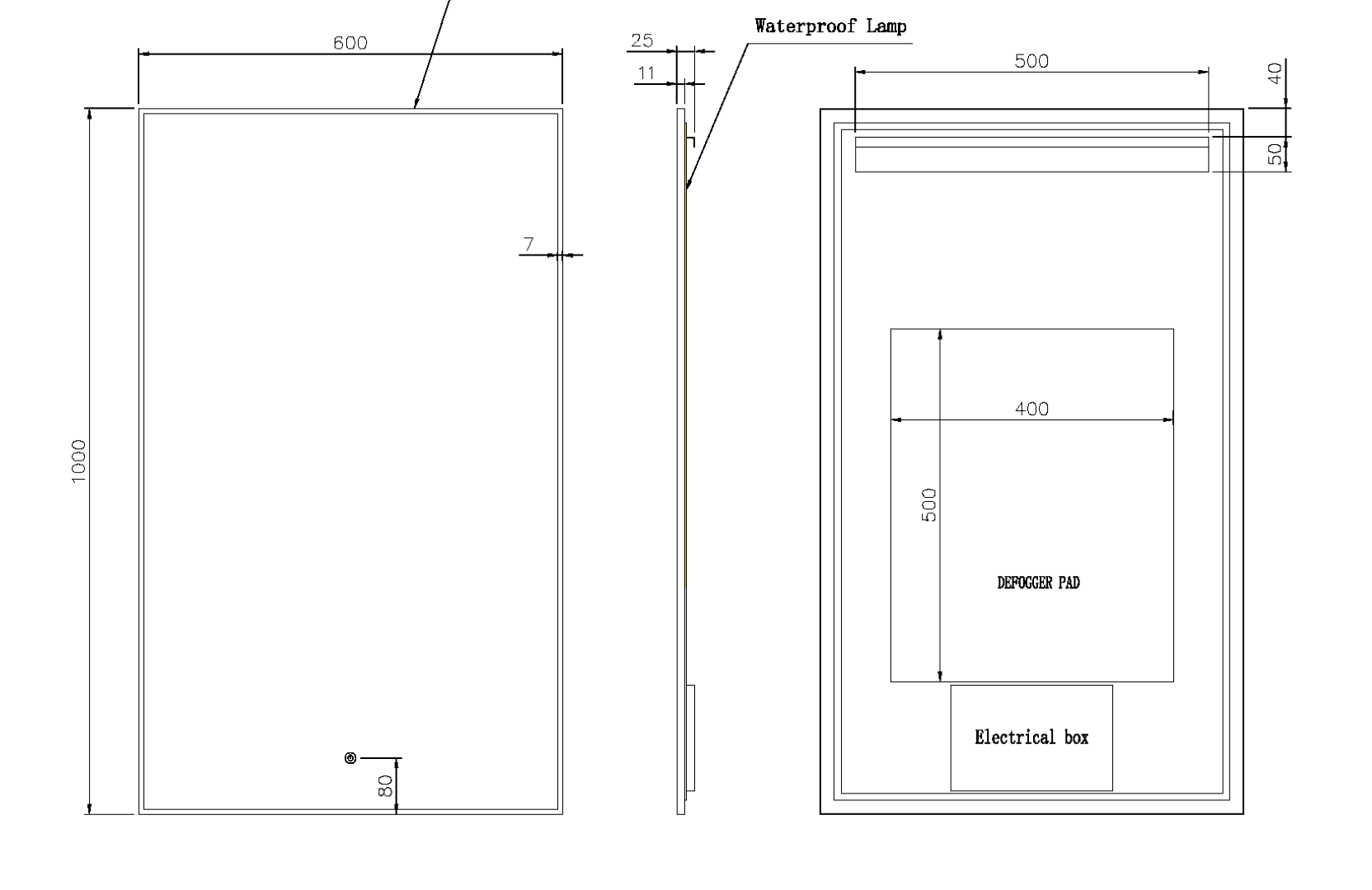 Вертикальное зеркало , мет. рама, подсв., сенсор, антизапотевание, 100*60, matt gold