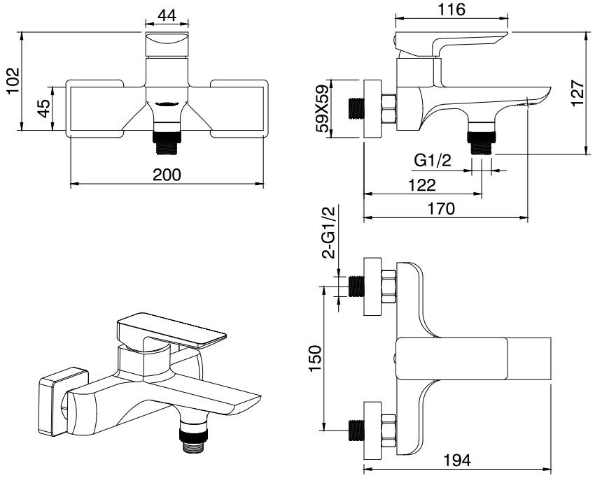Смеситель для ванны с душем Allen Brau Infinity 5.21006-31 черный матовый