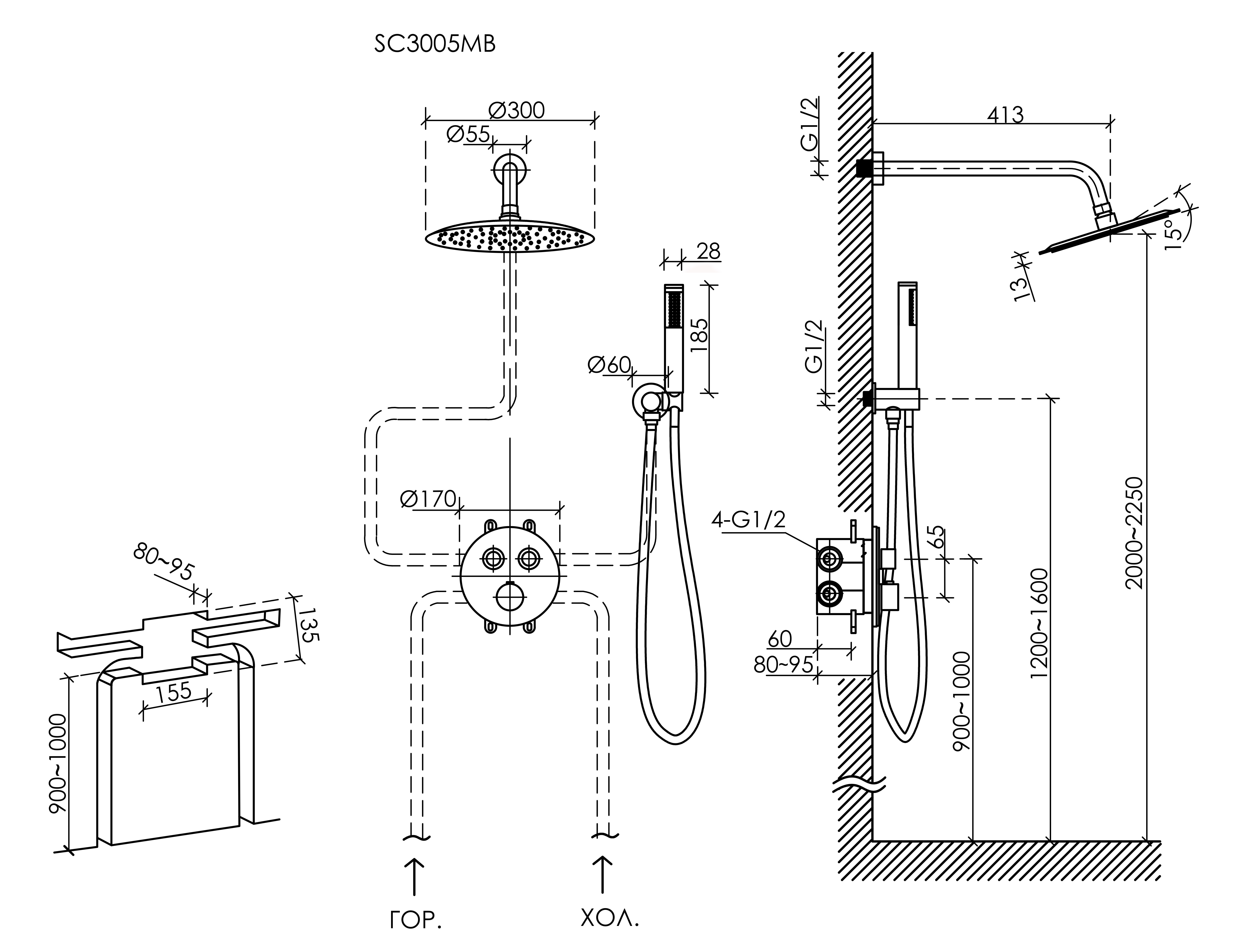 Душевой комплект sancos link встраиваемый, c термостатическим смесителем, цвет черный матовый, арт. sc3005mb Душевой комплект sancos link встраиваемый, c термостатическим смесителем, цвет черный матовый, арт. sc3005mb