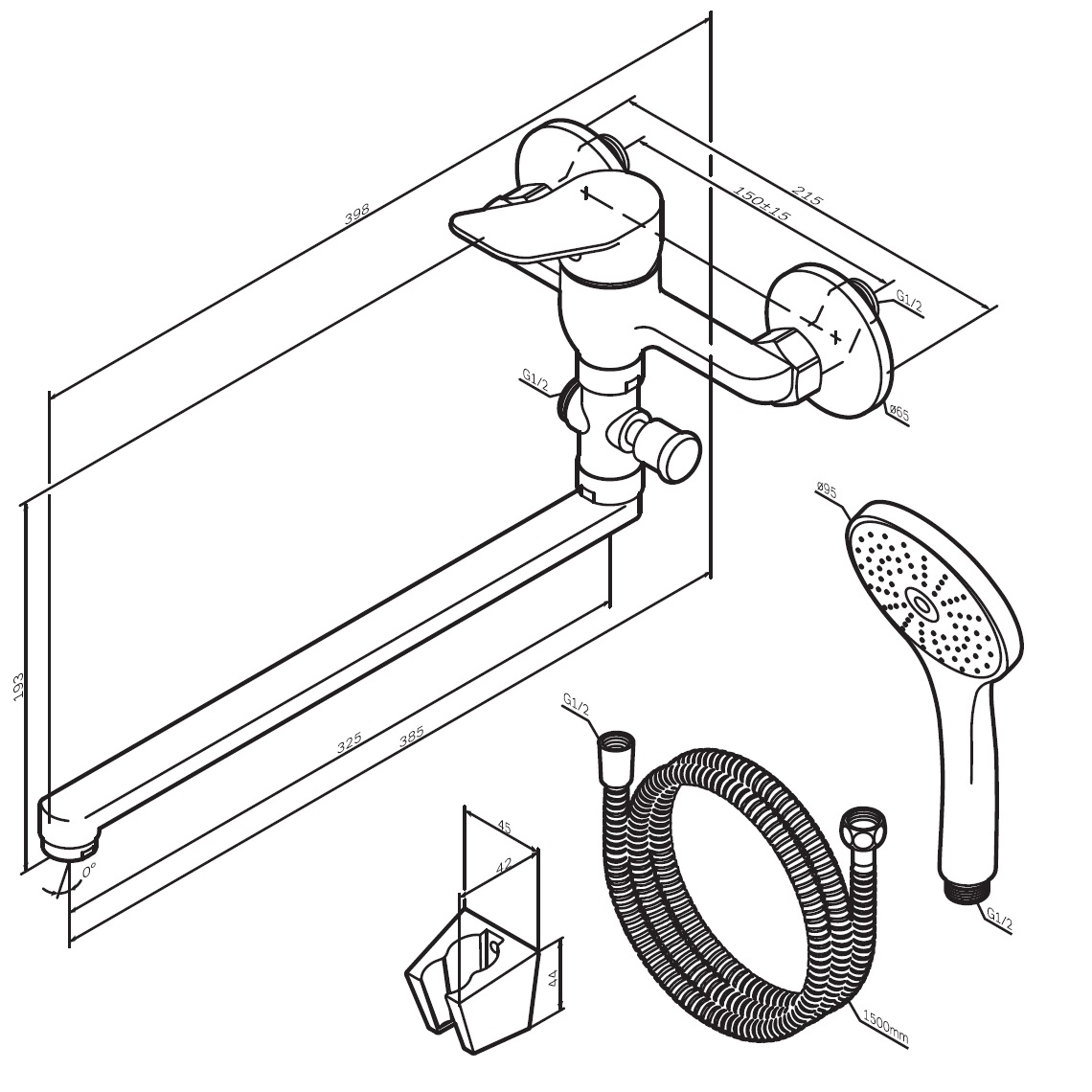 F85A90100 X-Joy, смеситель д/ванны/душа, излив 325 мм, душевой набор, хром, шт