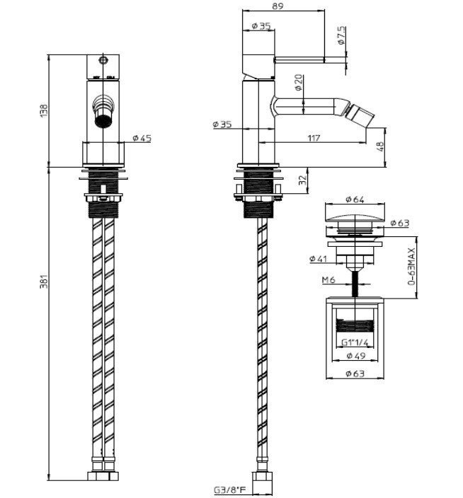 Bossini teo z00702.073 смеситель для биде   черный матовый