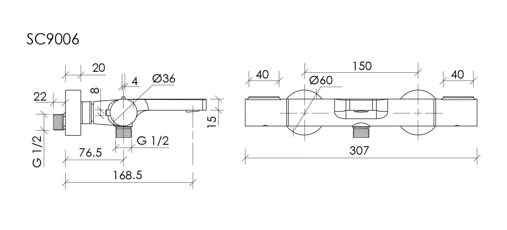 Термостатический смеситель для ванны и душа sancos etna, хром, арт. sc9006ch