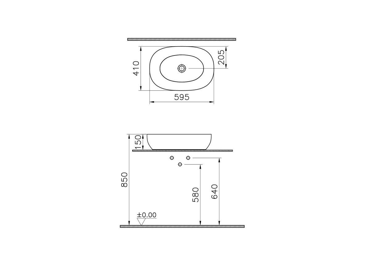 Раковина чаша VitrA Outline Recycled 7995B066-0016 60 x 41 см накладная матовая бежевая антибактериальное покрытие Hygiene