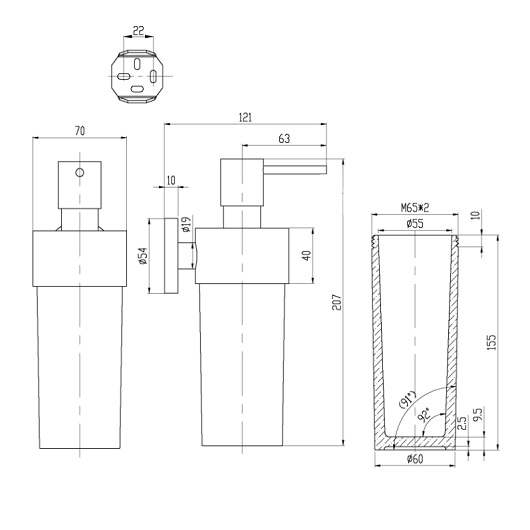 Elements – Tender Дозатор для мыла, 70 x 120 x 209 mm, Хром