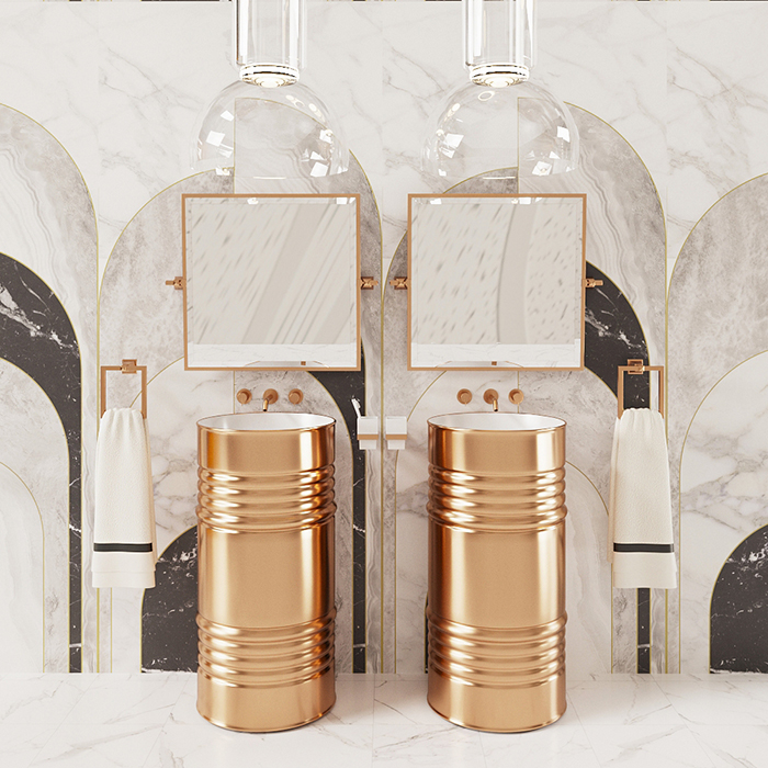 Kerasan artwork раковина 45х90 см, без отв., свободностоящая "barrel", слив в стену, цвет: белый / золото