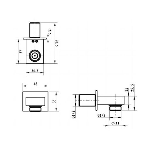 TVC00045700061 Вывод для воды 1/2 хром квадратный дизайн