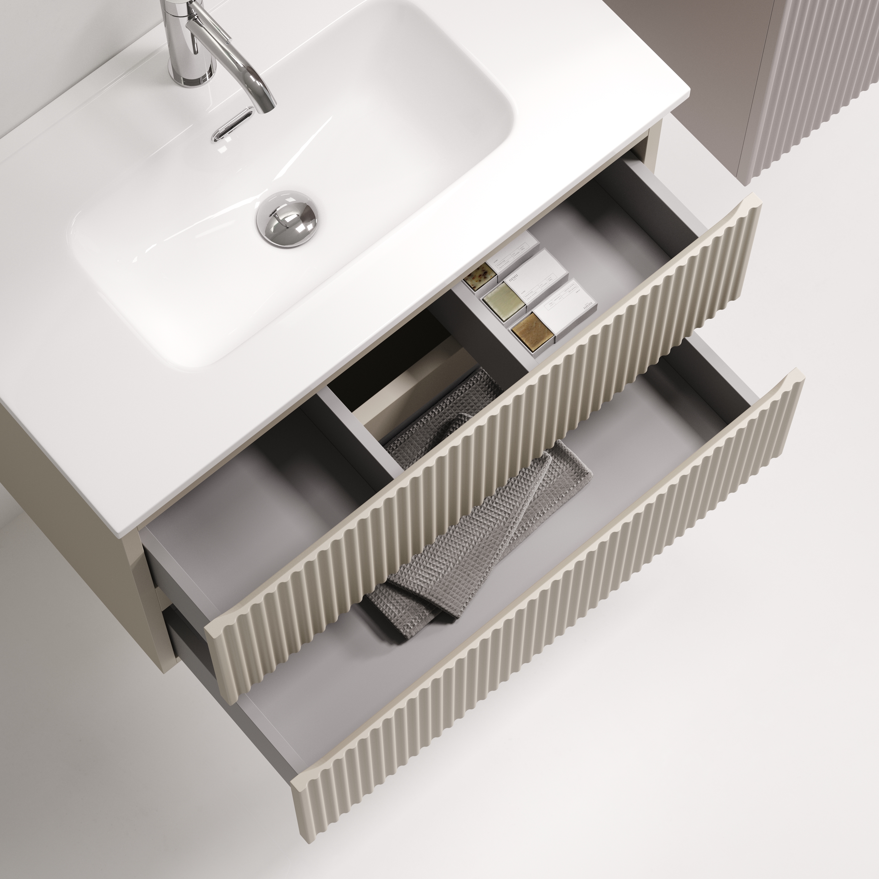 Тумба подвесная SANCOS Snob R 690х390х500, c двумя ящиками оснащенными доводчиками, Beige Soft , арт.SNR70/39CE