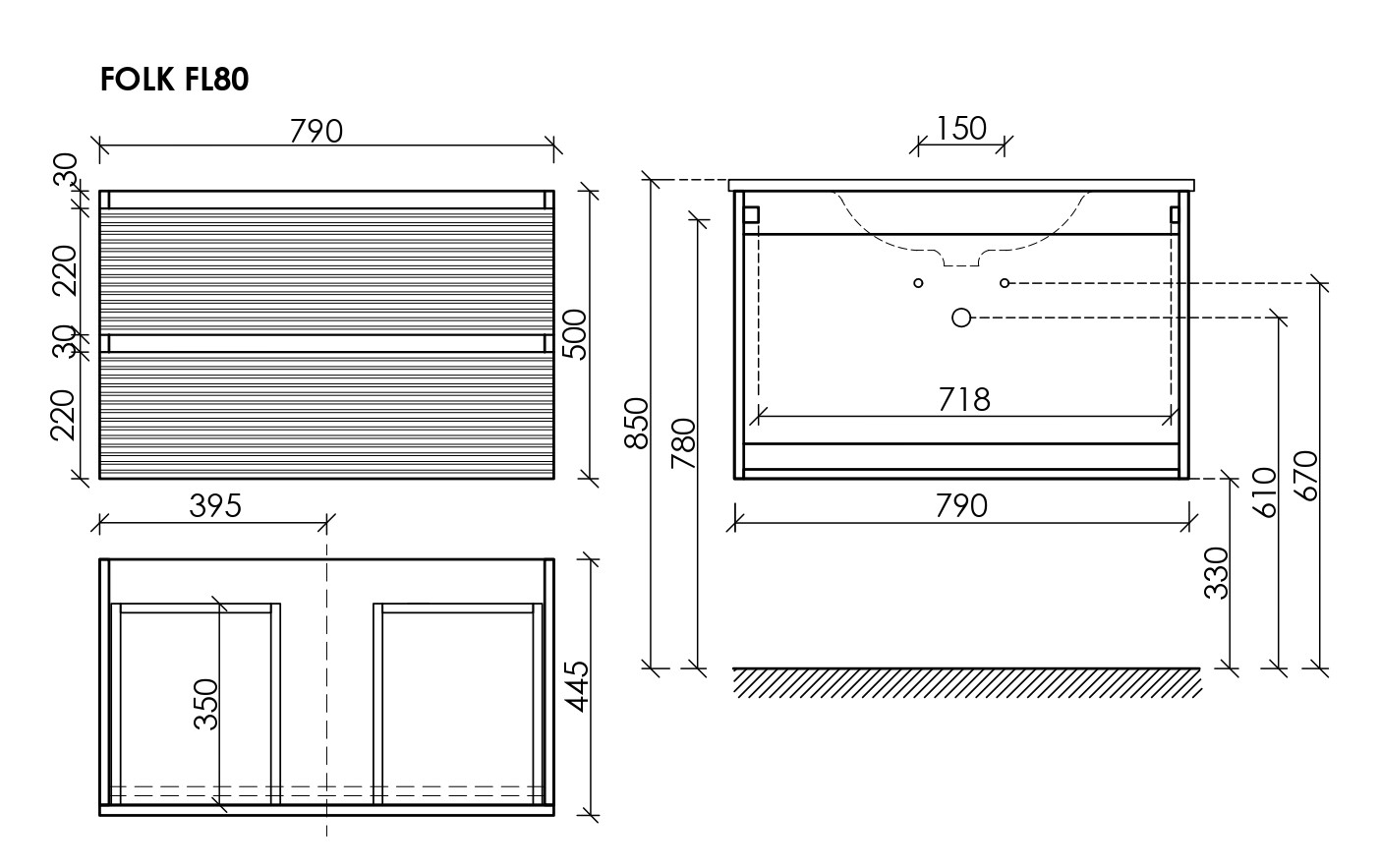 Тумба подвесная sancos folk 790х445х500, c двумя ящиками оснащенными доводчиками, ergraut soft, арт.fl80es