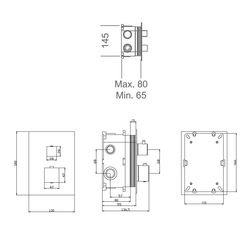 Смеситель термостатический для ванны/душа скрытого монтажа на 4 потребителя с внутренней частью imex gst44v/ng matt black