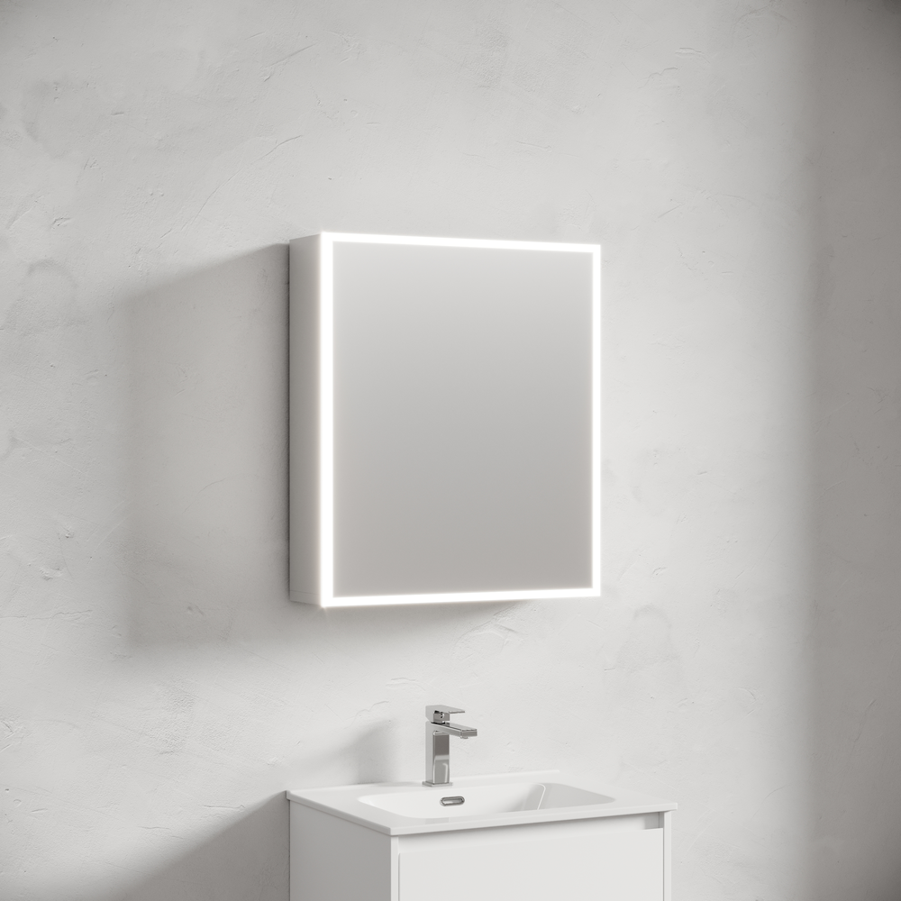 Зеркальный шкаф для ванной комнаты из алюминия sancos evoke 600x700х136 мм, с led подсветкой, арт. sc8060