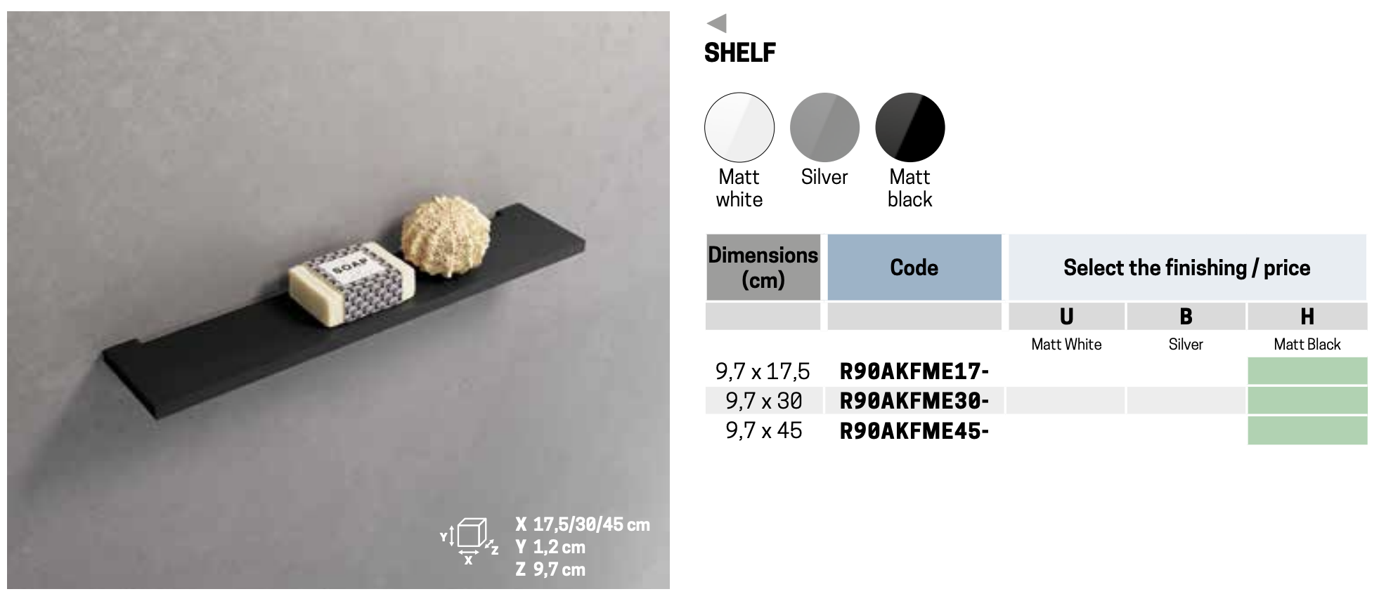 Полка 45 см novellini frame r90akfme45-b, цвет silver