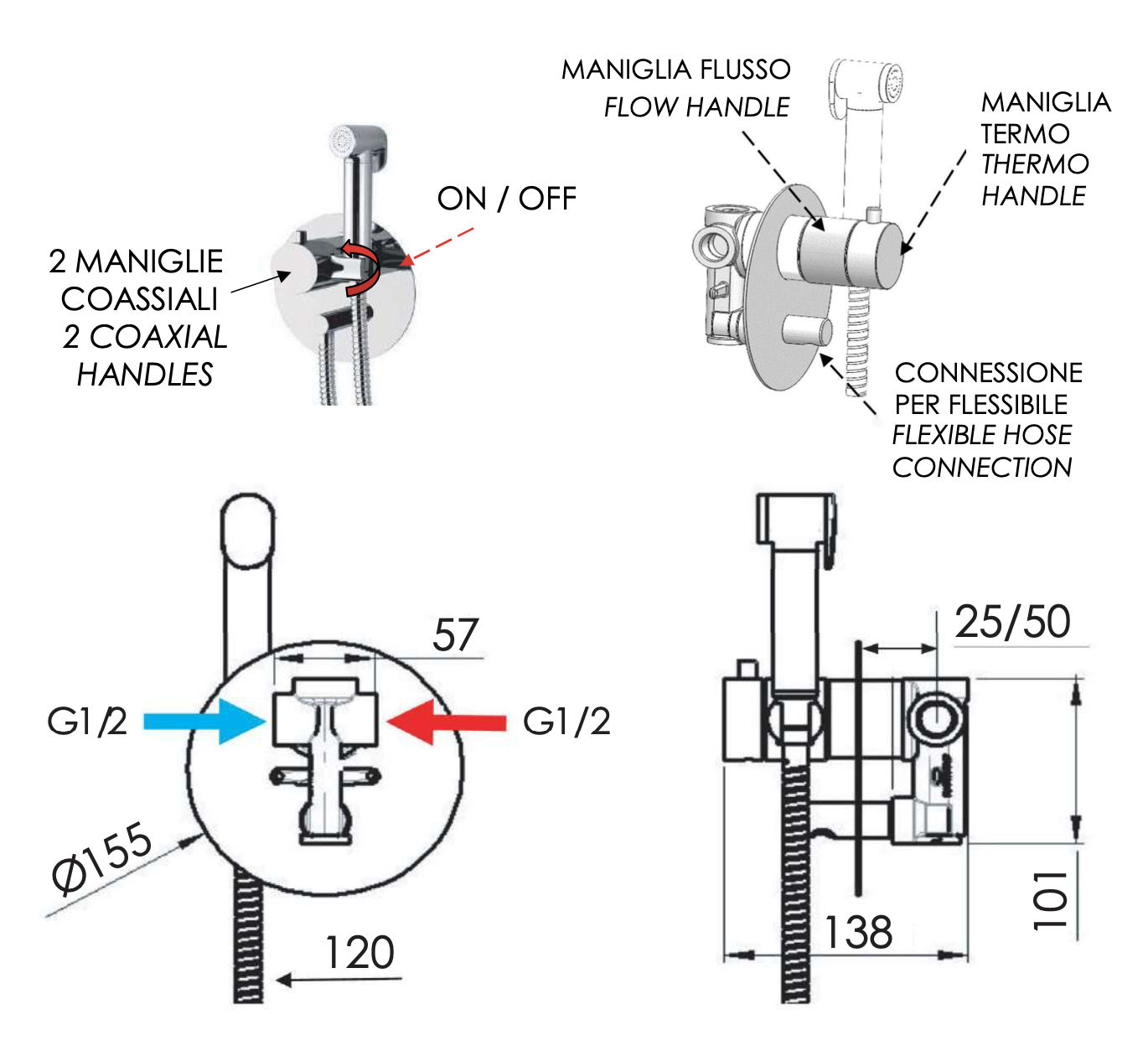 Гигиенический душ с термостатическим смесителем daniel suvi thermo st206424dccr