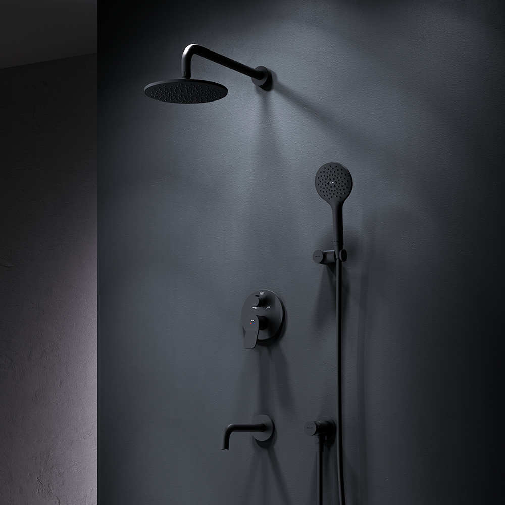 FB85A3RH32 X-Joy, набор: встроеный см-ль, излив, верхний душ 220 мм, ручн.душ, черный