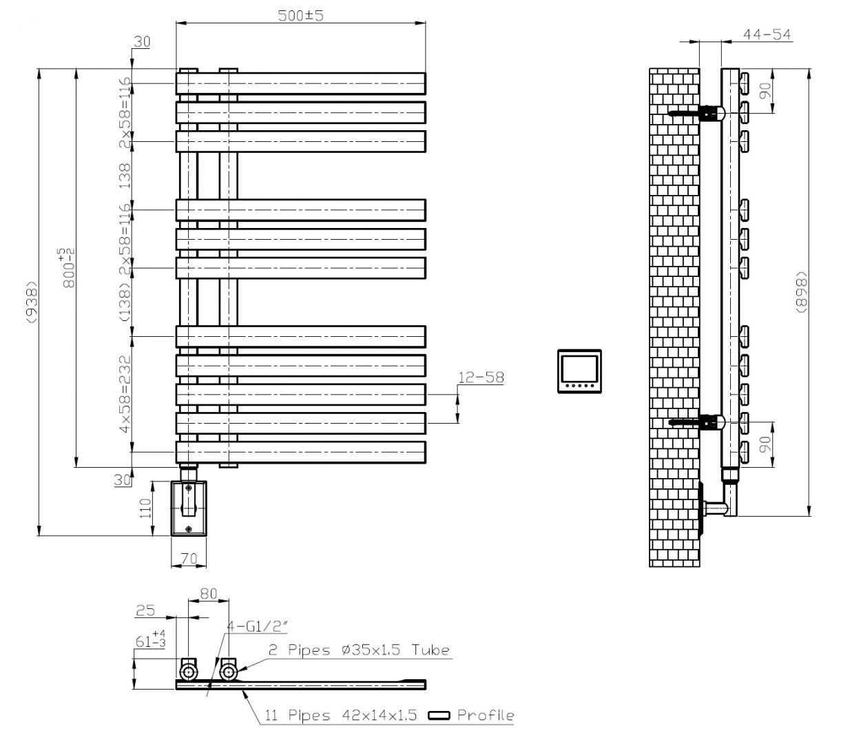 Полотенцесушитель электрический venturo gold 95 x 500 x 898 мм. 721-g boheme