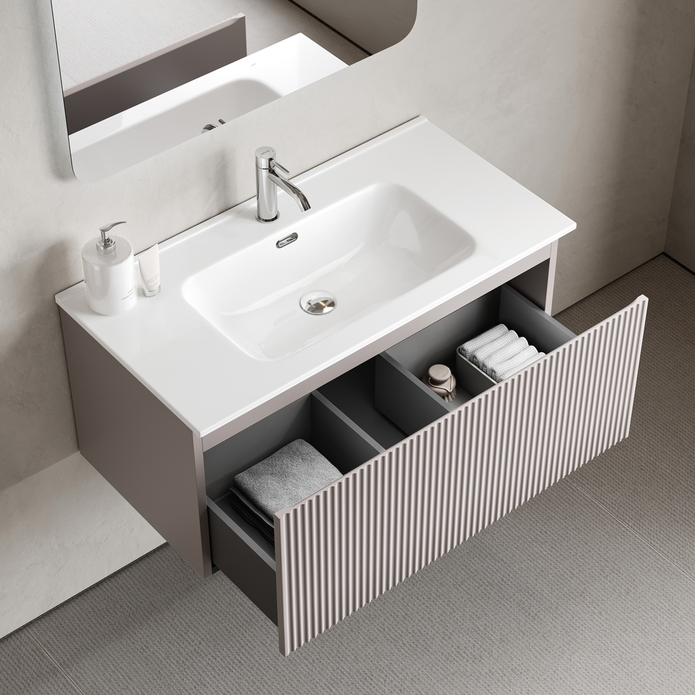 Тумба подвесная SANCOS Snob R 1.0 890х445х406, c одним ящиком оснащенным доводчиками, Doha Soft , арт.SNR1.090SM