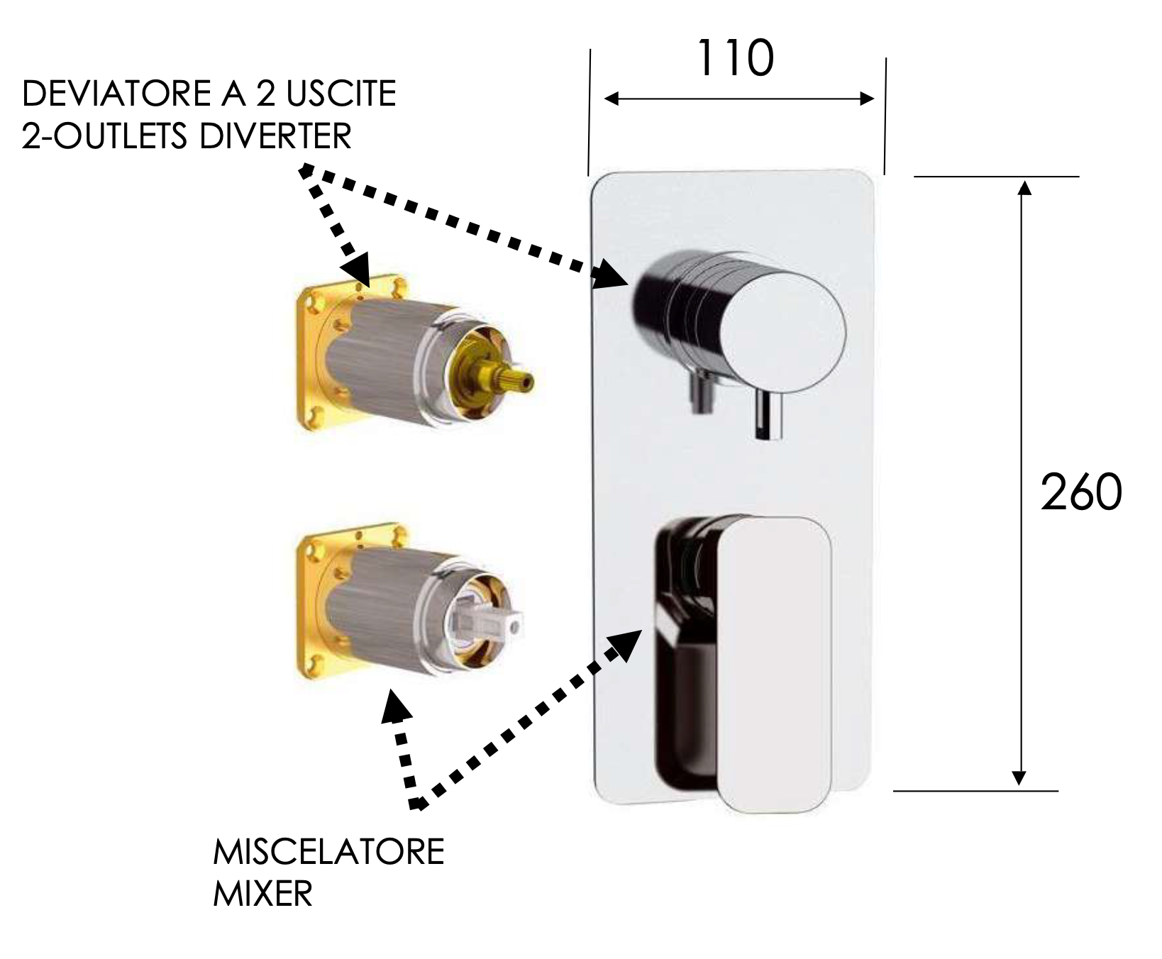 Смеситель для душа daniel tiara ta612d2kbdp, золото брашированное