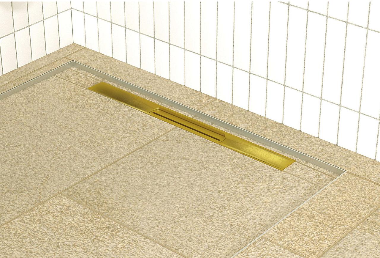 Дренажный канал 80 см, гидрозатвор, abs, горизонтальный выход omp tea emyflow 5963.204.8.3, золото брашированное