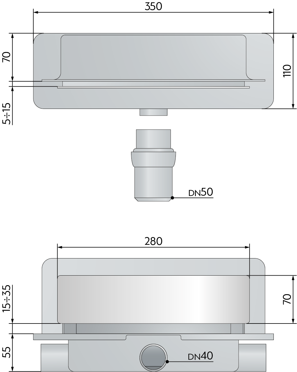 Трап 35 см, пристенный, гидрозатвор, abs, горизонтальный выход omp tea intramura 975.101.8