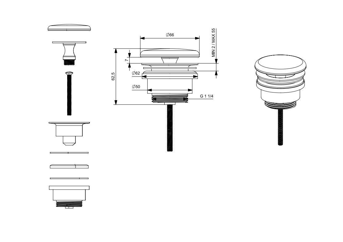 Керамический донный клапан liquid, белый
