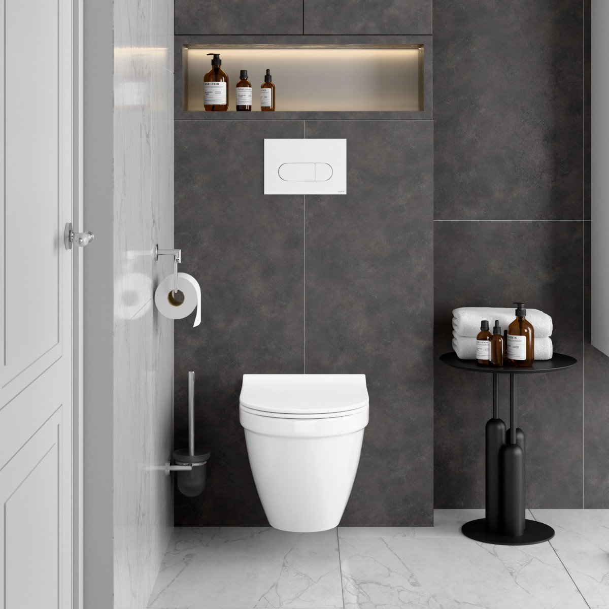 Инсталляция с унитазом VitrA S50 9003B003-7203 комплект 4 в 1 с сиденьем микролифт безободковый цвет клавиши глянцевый белый