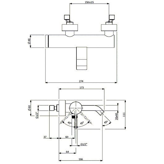 TVT10650115261 Смеситель для ванны однорычажный
