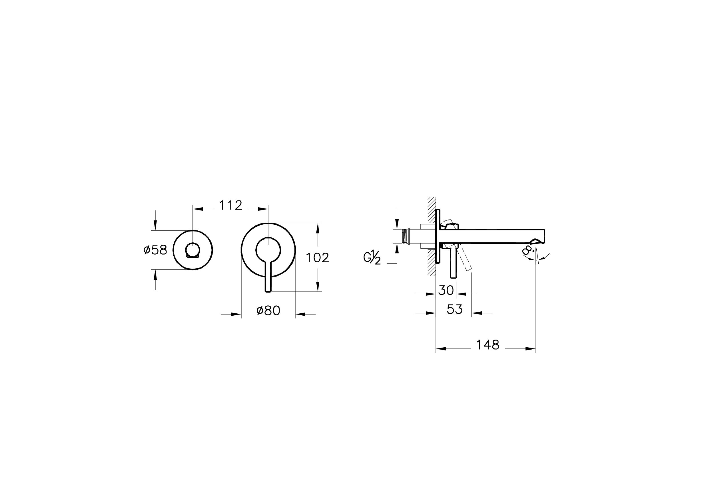 Встроенный смеситель origin для раковины, настенный, хром