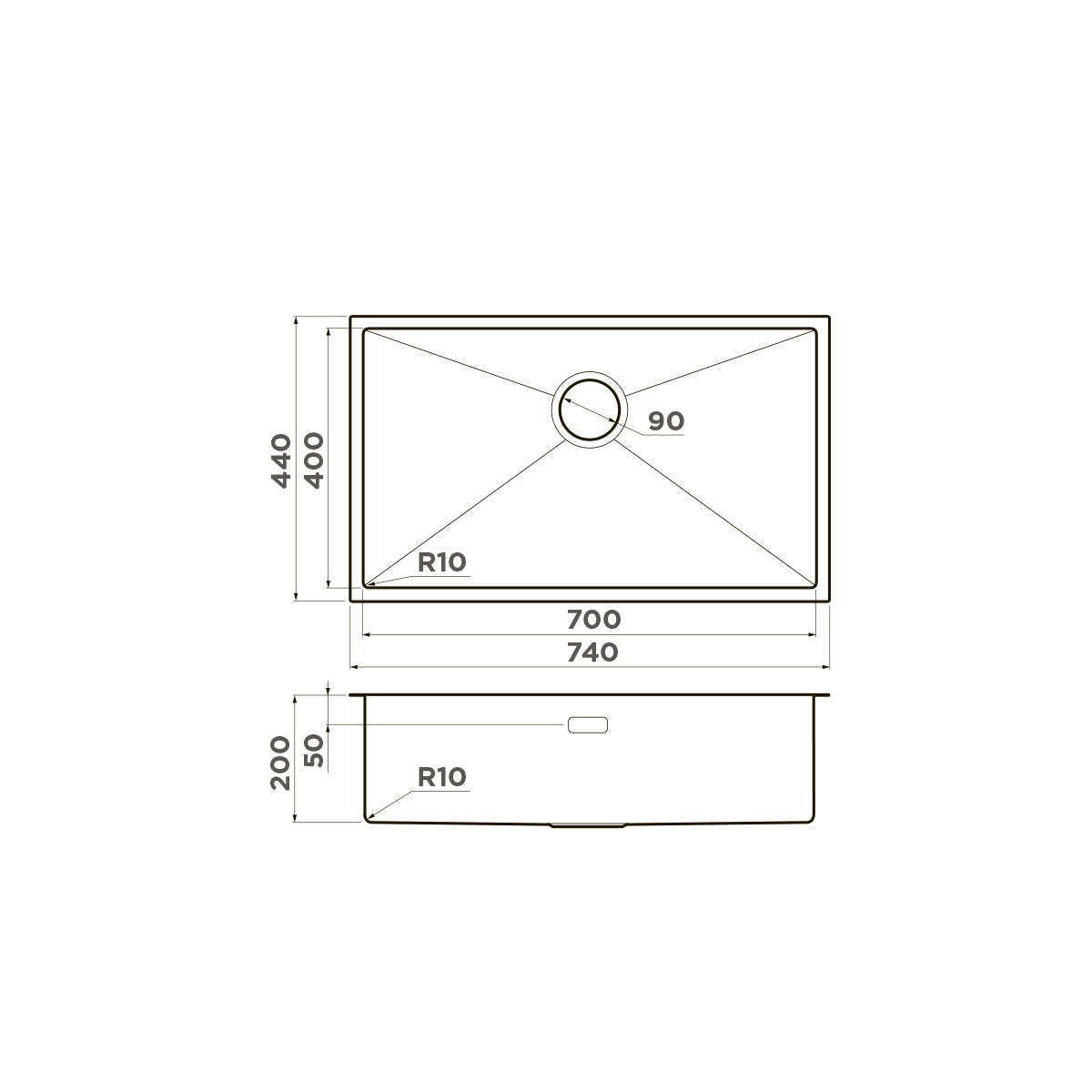 Кухонная мойка omoikiri taki 74-u/if-in нерж. сталь/нержавеющая сталь 740 x 440 x 200