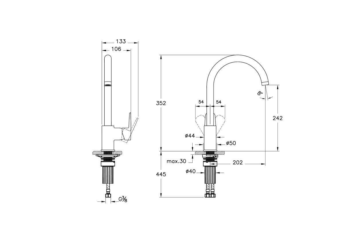 Смеситель для кухни VitrA Flow Soft A4341936EXP с поворотным изливом однорычажный матовый черный латунь