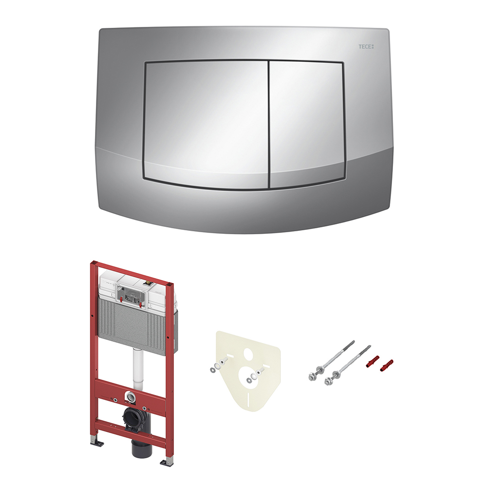 Комплект для установки подвесного унитаза: застенный модуль, пластиковая панель смыва teceambia, хром глянцевый