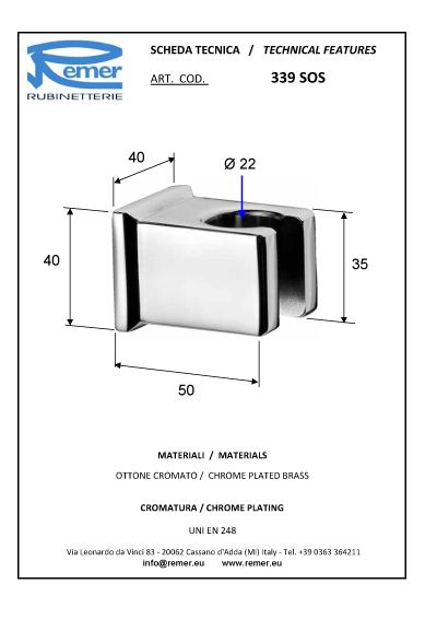 Держатель настенный для душевой лейки cr хром remer