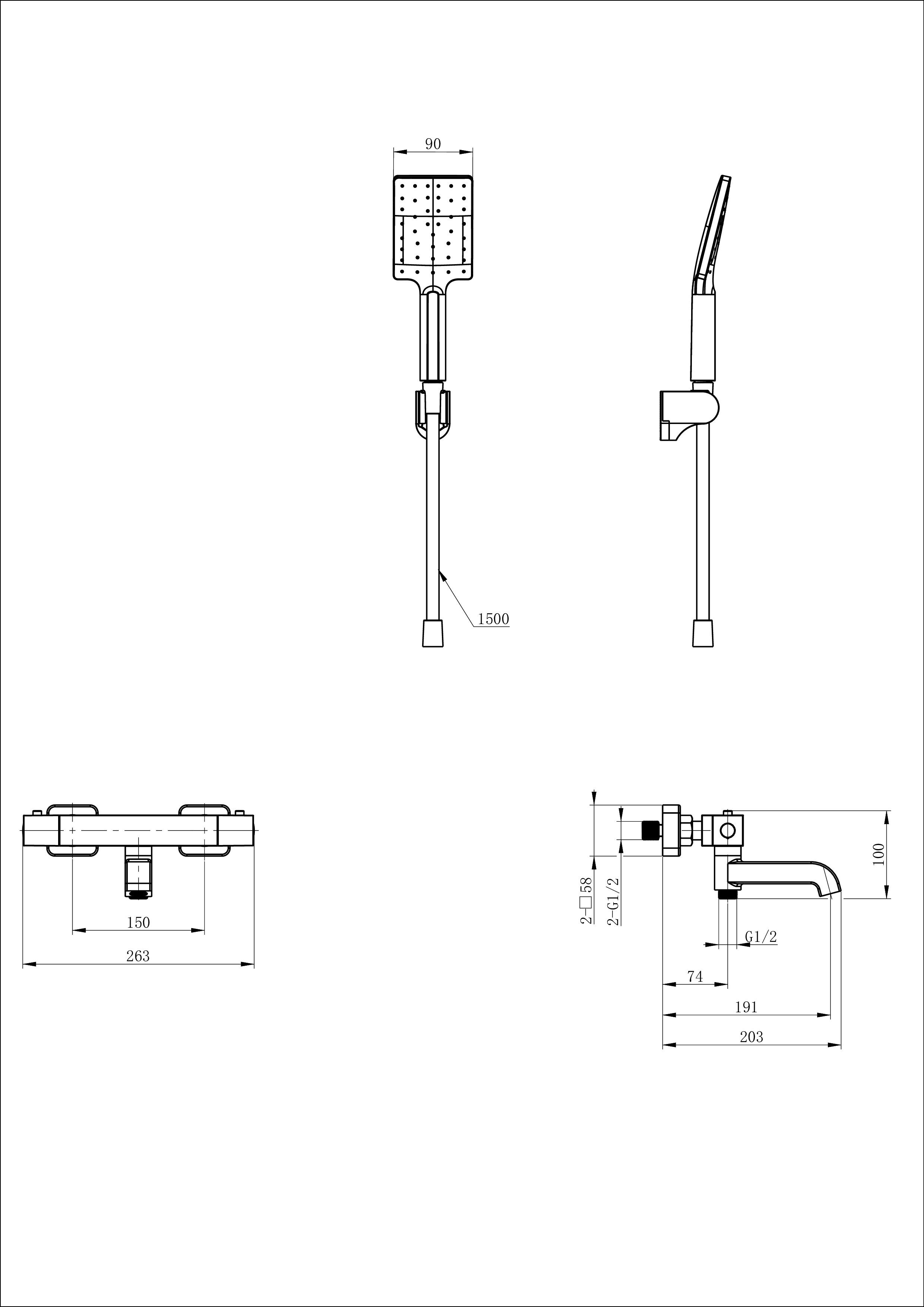 Смеситель для ванны с душем и термостатом wonzon & woghand stay 3, черный матовый (ww-b2026-a1-mb)