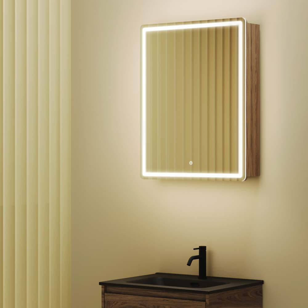 Зеркальный шкаф для ванной комнаты sancos mirror 590x150х740 мм, с led подсветкой, цвет дуб чарльстон, арт. mi60ech