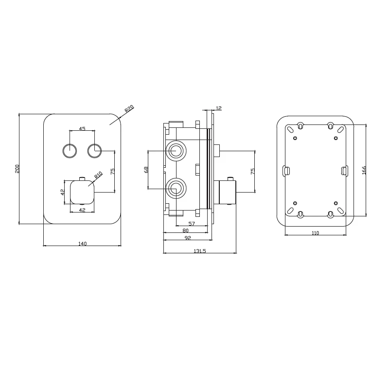 Смеситель термостатический для ванны/душа скрытого монтажа на 2 потребителя с внутренней частью imex ctp02v/ng matt black