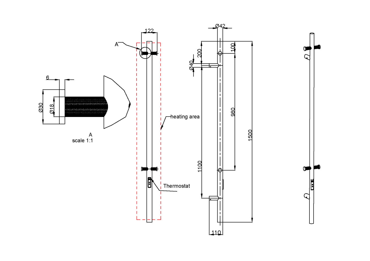 Полотенцесушитель электрический uno bronze 110 x 122 x 1500 мм. 726-br boheme