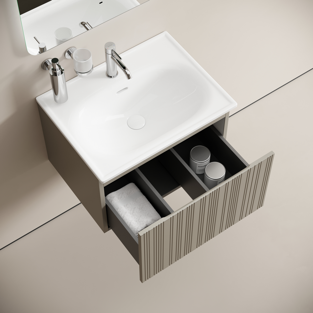 Тумба подвесная SANCOS Code 590х453х400, c одним ящиком оснащенным доводчиками, цвет серая платина , арт. CD60GP