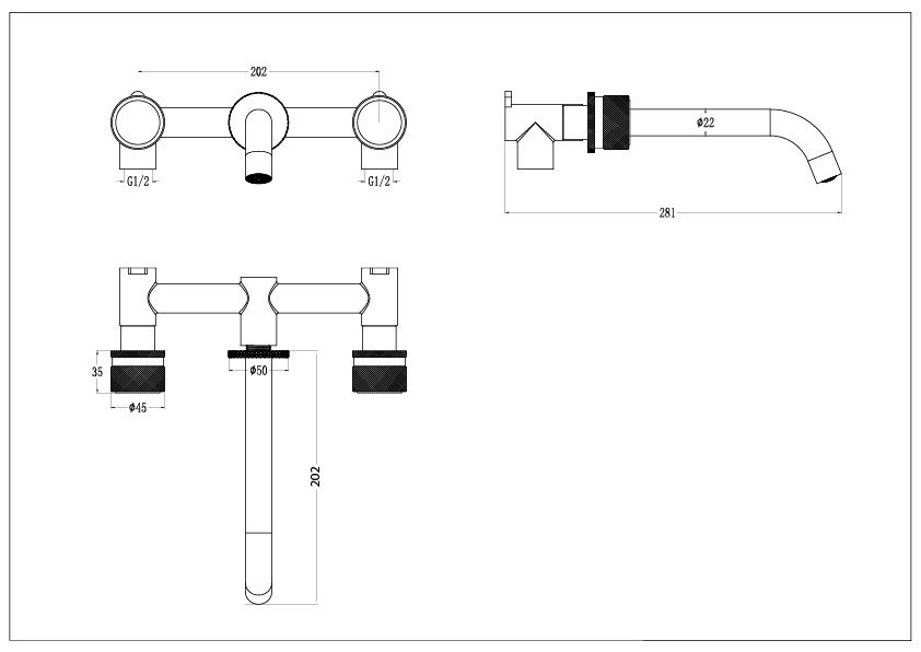 Смеситель для раковины настенный  на 3 отверстия boheme prestige 152-2-gm-pr оружейная сталь