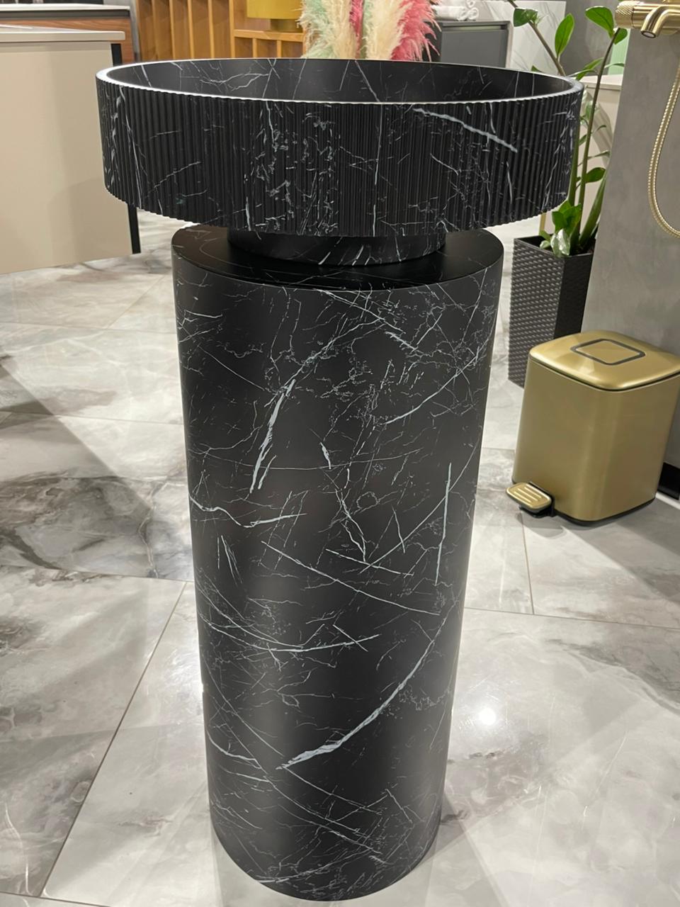 Раковина накладная рифленая corian 400*130 nero marquina