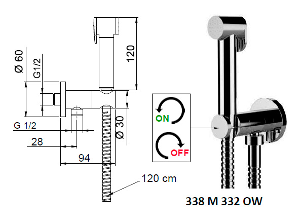 Душевой набор гигиенический скрытого подключения (лейка/шланг/держатель) cr хром remer