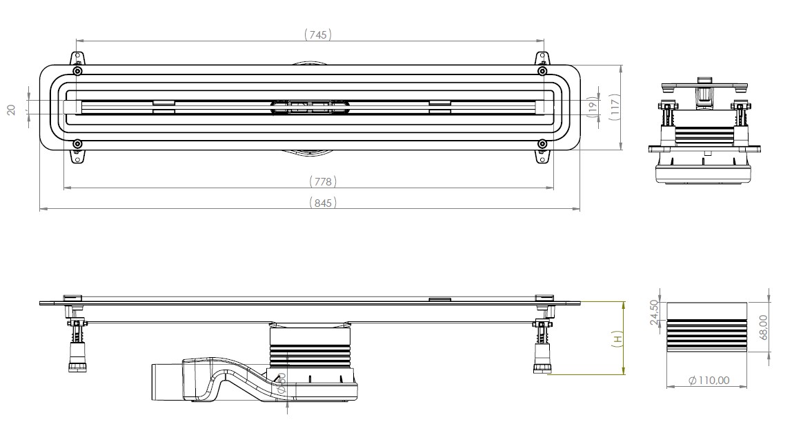 Душевой лоток Allen Brau Liberty 9.50001.SS 750 мм