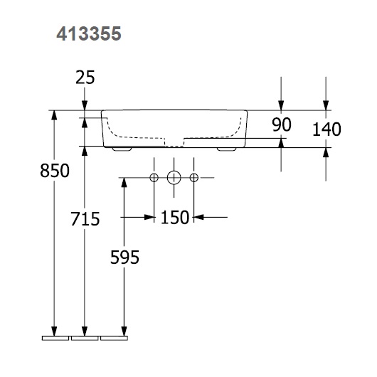 Раковина полувстраиваемая memento 550x425x135 белый глянцевый villeroy&boch