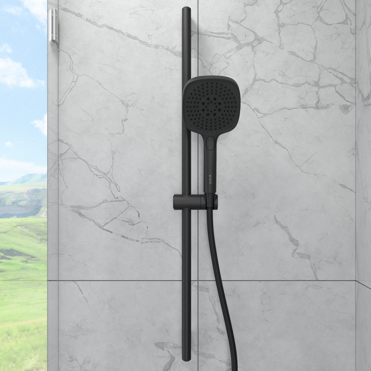 Душевая стойка VitrA Core Square A4591736EXP с ручным душем без смесителя матовая черная