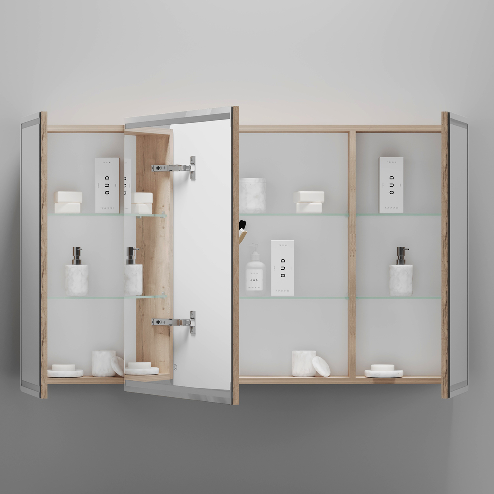 Зеркальный шкаф для ванной комнаты sancos mirror 1190x150х740 мм, с led подсветкой, цвет дуб галифакс натуральный, арт. mi120eg