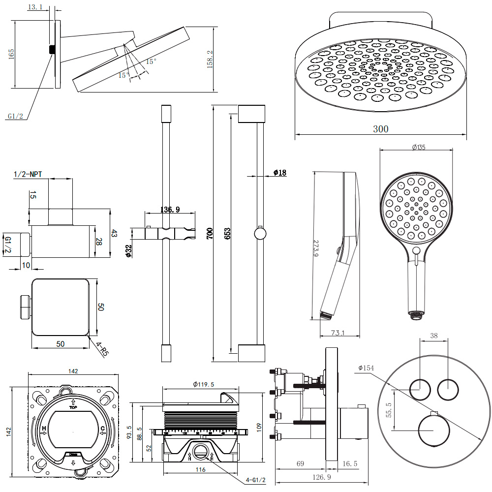 Aqm 8403mb набор для комплектации душа с термостатом, черный матовый