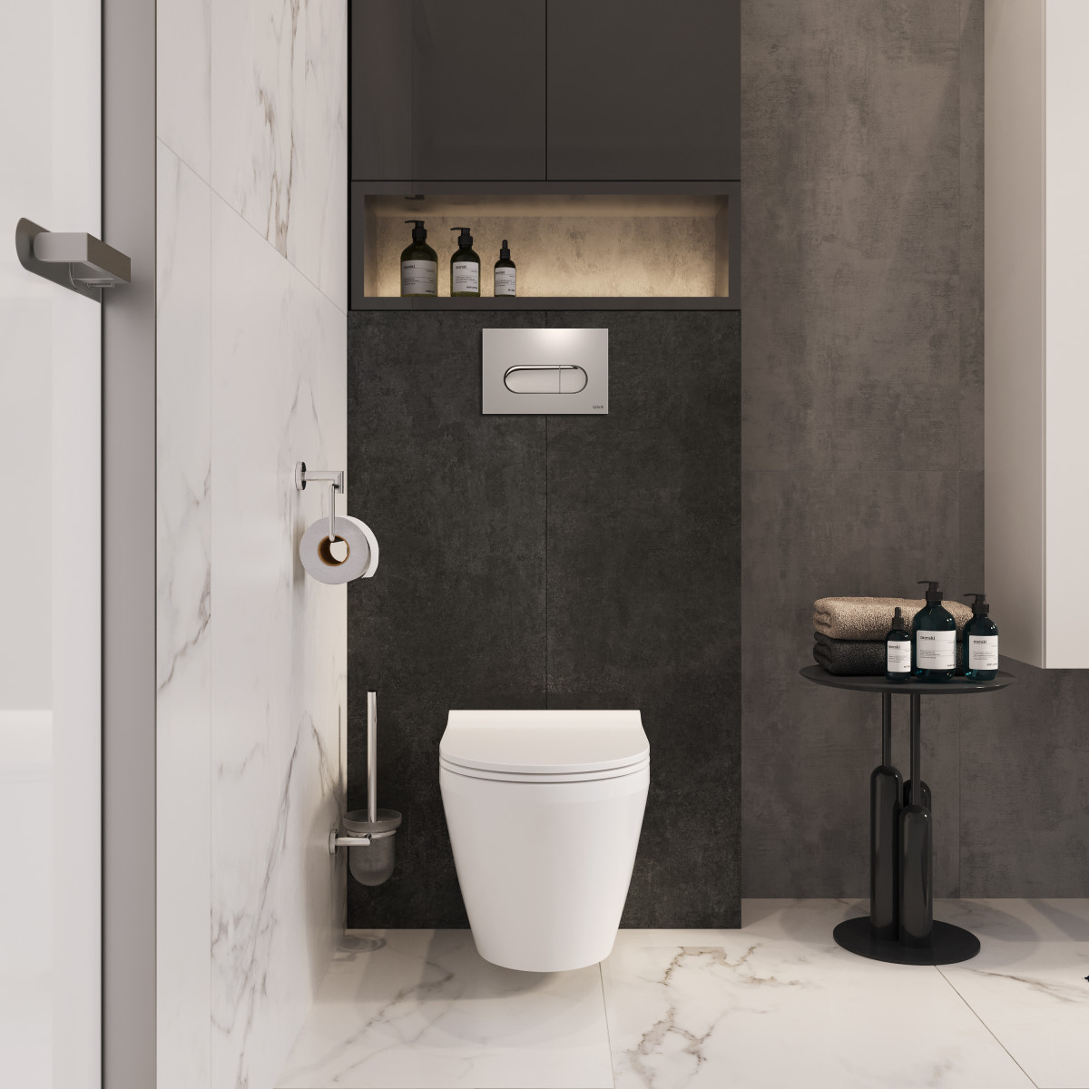 Инсталляция с унитазом VitrA Integra Round 9856B003-7205 комплект 4 в 1 с сиденьем микролифт безободковый цвет клавиши глянцевый хром