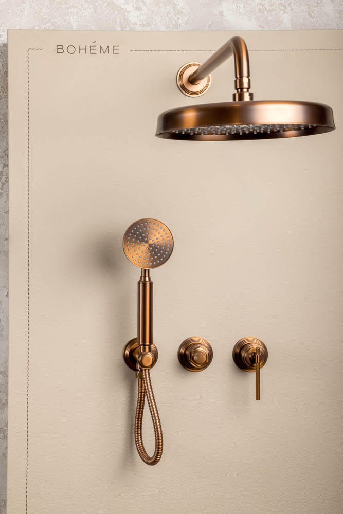 Смеситель встроенный + верхний+ ручной душ, boheme eterna brushed bronze